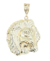 10KT Yellow Gold Roaring Lion Diamond Cut High Shine Graphic Necklace Pendant 