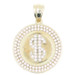 Iced Round Cubic Zirconia Double Halo 10KT Yellow Gold Dollar Sign Pendant 1.2"