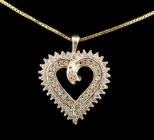10KT Yellow Gold 1.25 ctw Double Halo Heart Pendant on 24