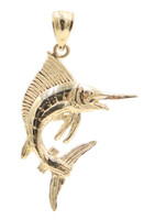 14KT Yellow Gold Detailed Marlin Swordfish Graphic 34mm Necklace Pendant - 1.7g 