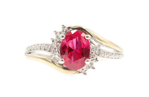 Mixed Metal Sterling Silver & 10KT Gold Synthetic Ruby & Natural Diamond Ring