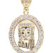 1.5" 10KT Yellow Gold Round Cubic Zirconia CZ Bezel Jesus Oval Necklace Pendant 