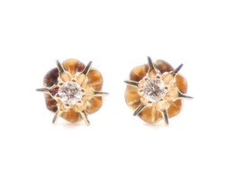 Estate 0.08 ctw Round Diamond Classic Buttercup 10KT Yellow Gold Stud Earrings