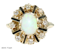 0.65 ctw Oval Opal and 0.32 ctw Round Diamond 14KT Gold Ring with Black Enamel