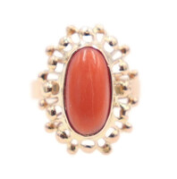 Women's 1.65 ctw Oval Cabochon Red Coral 14KT Rose Gold 20.9mm Estate Ring 5.5g