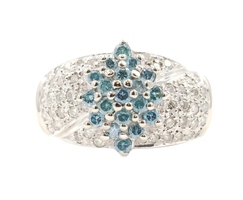 1.30 ctw Round Color Enhanced Blue & White Diamond 14KT White Gold Cluster Ring