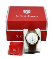 S.Coifman SC0461 Men's Round 44mm Gold Tone Wristwatch With Leather Band - Read!