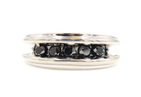 Estate 0.70 Ctw Round Black Diamond 10KT White Gold Channel Band Ring Size 12