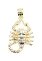 High Shine 10KT Yellow Gold Detailed Diamond Cut Scorpion Necklace Pendant 1.1"