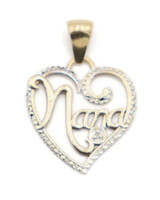 Two Tone 10KT Yellow Gold 0.01 ctw Diamond Accent "Nana" Heart Necklace Pendant 