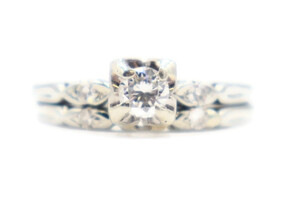 Orange Blossom Estate 18KT White Gold 0.37 ctw Round Diamond Wedding Ring Set 