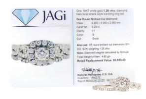 1.28 cttw Round Diamond Halo Twist Shank 14KT White Gold Wedding Ring Set - 4.8g