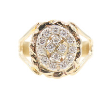 10KT Yellow Gold 0.30 ctw Round Diamond Oval Cluster Ring with Rope Bezel 6.1g
