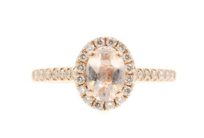 0.60 Ctw Oval Cut Morganite & Round Diamond Halo 14KT Rose Gold Engagement Ring