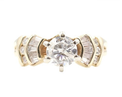 "Green Dot" Estate 0.95 ctw Round & Baguette Diamond Engagement Ring 3.8g