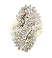 Women's Large 10KT Yellow Gold 2.92 ctw Round Diamond Cluster Cocktail Ring 8.8g