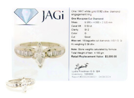 Estate 0.92 Ctw Marquise & Baguette Cut Diamond 14KT White Gold Engagement Ring
