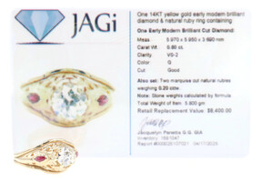 Victorian 0.80 Ct Early Modern Brilliant Diamond & Natural Ruby 14KT Gold Ring