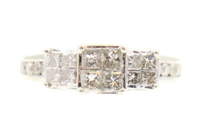 10KT Gold Princess Cut Past, Present, and Future 1.0 ctw Diamond Engagement Ring