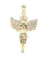 10KT Yellow Gold Medium Baby Cherub Angel Round Cubic Zirconia 35.5mm Pendant