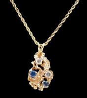 14KT Yellow Gold 0.42 ctw Diamond & Lab Grown Sapphire Nugget Pendant Necklace