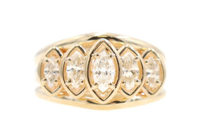 Estate 1.01 Ctw Marquise Cut Diamond 14KT Yellow Gold Wedding Ring Set Size 9