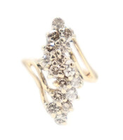 Estate 0.75 ctw Round Diamond Elongated 20.5mm 14KT Gold Waterfall Cluster Ring