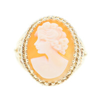 Women's Estate Shell Lady Cameo 10KT Yellow Gold Rope Detail Ring Size 7 - 4.38g