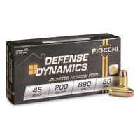 Fiocchi Defense Dynamics Ammunition 45 ACP 200 Grain Jacketed Hollow Point Box o