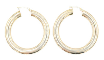 Women's Classic 14KT Yellow Gold Large 1 1/2" Flat Hoop Earrings - 6.40 Grams 