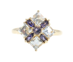 Women's Square Cluster Dark Purple & Light Blue Cubic Zirconia 10KT Gold Ring