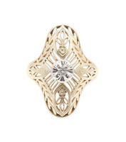 Women's Antique Style Estate 0.06 ctw Round Diamond 14KT Filigree Shield Ring 