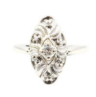 Women's Art Deco Style 14Kt White Gold 0.17 ctw Round Diamond Estate Ring - 3.5g