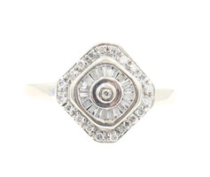 Art Deco Inspired 0.41 ctw Round & Baguette Cut Diamond Double Halo 14KT Ring 