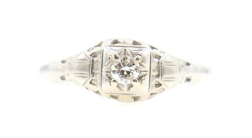 0.15 Ctw Round Cut Diamond 14KT White Gold Floral Antique Style Engagement Ring