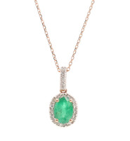 0.64 ctw Oval Cut Green Emerald & 0.12 ctw Diamond 18" 14KT Rose Gold Necklace