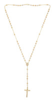 Estate 14KT Yellow, White, & Rose Gold Diamond Cut 25" Rosary Necklace w Cross