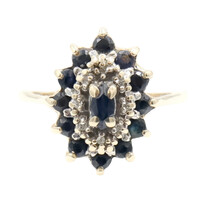 Women's Estate Navette Marquise Sapphire & Diamond 14KT Yellow Gold Cluster Ring