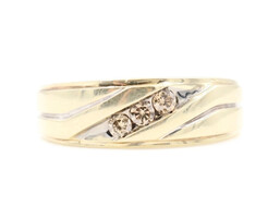 Men's 10KT Yellow Gold Diagonal 7.4mm 0.27 ctw Round Diamond Wedding Band Ring