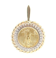 1994 1/10oz $5 American Eagle Coin in 14KT Gold 0.16 ctw Diamond Bezel Pendant 