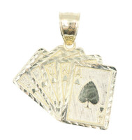 High Shine Diamond Cut 10KT Yellow Gold Royal Flush Poker Necklace Pendant 1.4"