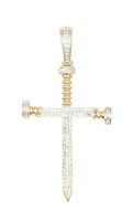10KT Yellow Gold 0.70 Ctw Single Cut Diamond Nail Cross Necklace Pendant 1.9"