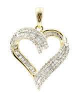 0.77 ctw Round & Baguette Cut Diamond 10KT Yellow Gold Heart Necklace Pendant 