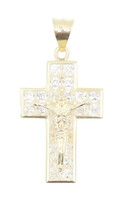 Classic 10KT Yellow Gold Princess Cut CZ Crucifix Necklace Pendant 1.6" - 5.22g