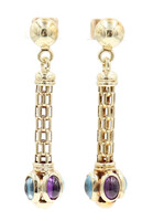 14KT Yellow Gold Drop Dangle Earring With Cabochon Amethyst & Topaz Gemstones  