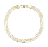 High Shine 18KT Tri-Color Gold Diamond Cut Braided Herringbone Bracelet 8" - 6g