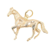 High Shine 14KT Yellow Gold Detailed Horse Necklace Pendant / Charm 0.9" - 6.14g