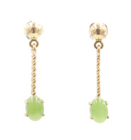 Women's 0.70 Ctw Oval Cabochon Jade 14KT Yellow Gold Gemstone Drop Earrings 0.8"