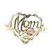 Women's 10KT Yellow & Rose Gold Two Tone "Mom" Heart Ring with Flower Ring 1g 