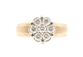 Textured 14KT Yellow Gold 0.48 Ctw Round Diamond Flower Cluster Ring Size 6 7/8